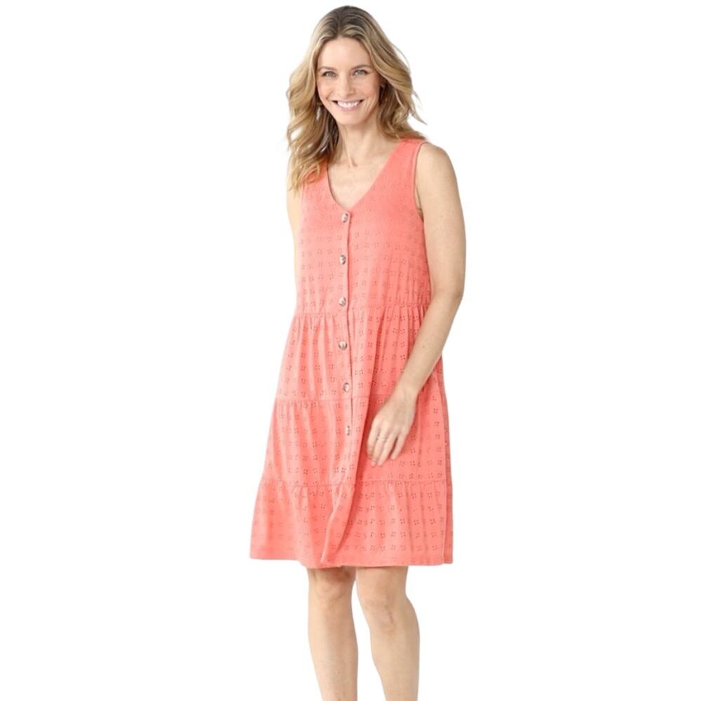 Sonoma Goods For Life Button‑Down Eyelet Tiered Dress – Coral – Size Large